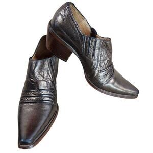 Miz Mooz Western Ankle Bootie Women’s SZ  8 Black Leather Pointed Toe Cuban Heel